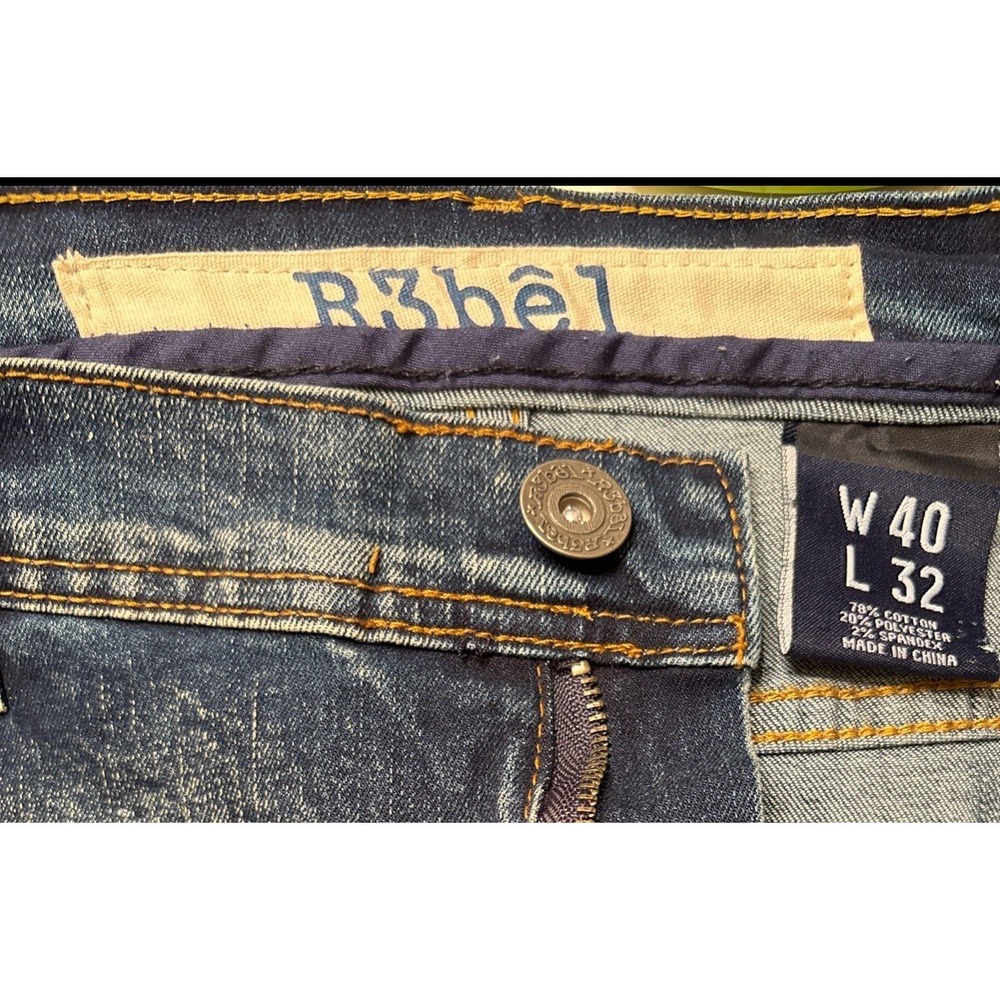 R3bêl Men's Jeans 40 x 32‎ Stretch Distressed Motorcycle